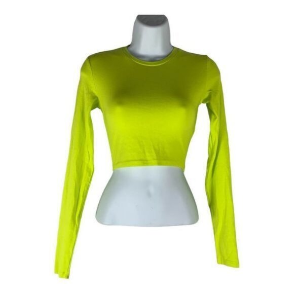 Zara Tops - Zara Womens Neon Yellow Long Sleeve Cropped Top Size S 95% Cotton 5% Elastane